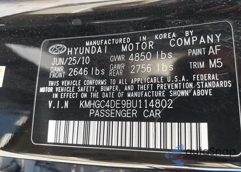 2011 Hyundai Genesis 3.8 из США, поврежденный, VIN KMHGC4DE9BU114802